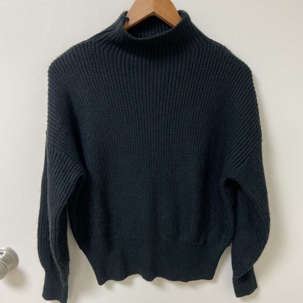 Rachel Zoe Mock Neck Turtleneck Sweater Womens Black Solid Top S Small Knit